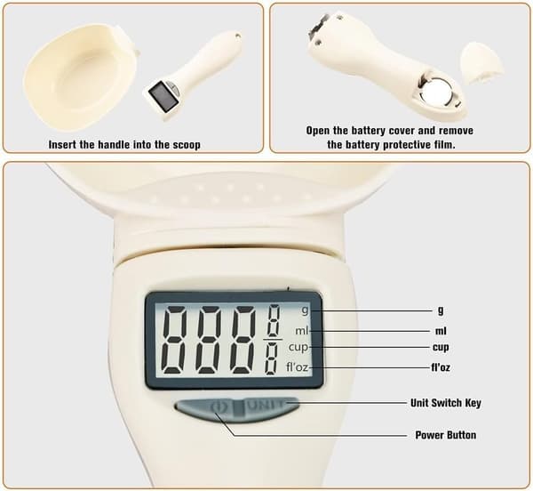 Food Measuring Spoon Scale, Digital Measuring Spoon Scale, Weighing Spoon Scale, with Display and Replaceable Spoons, for Portioning Food (1 pc)