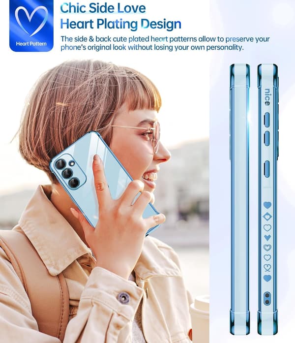 Deksel til Samsung Galaxy A55 5G, 2 x skjermbeskyttere, hjertemønster, TPU-silikon, elektroplettering