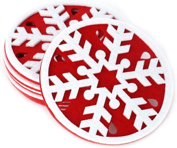 Julefiltbrikker Snøfnugg Coasters Dekorasjoner Sett med 10