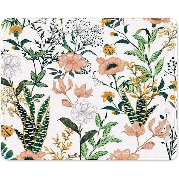 Blomstermusematte med kunstdesign, liten tilpasset musematte for spill, datamaskin, kontor kvinner menn, sklisikker gummibase, sydde kanter, vanntett