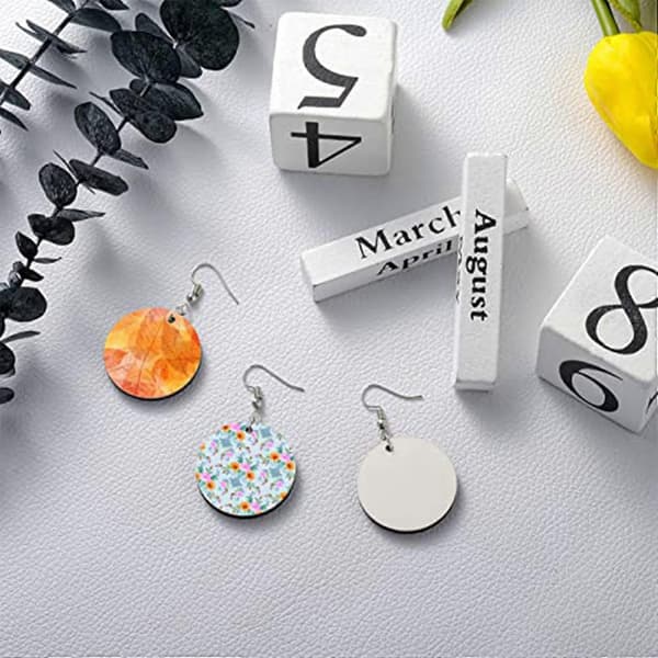Sublimation Blanks Round Earrings, Sublimatable MDF Earrings with Ear Hooks Jump Rings Holder Approx