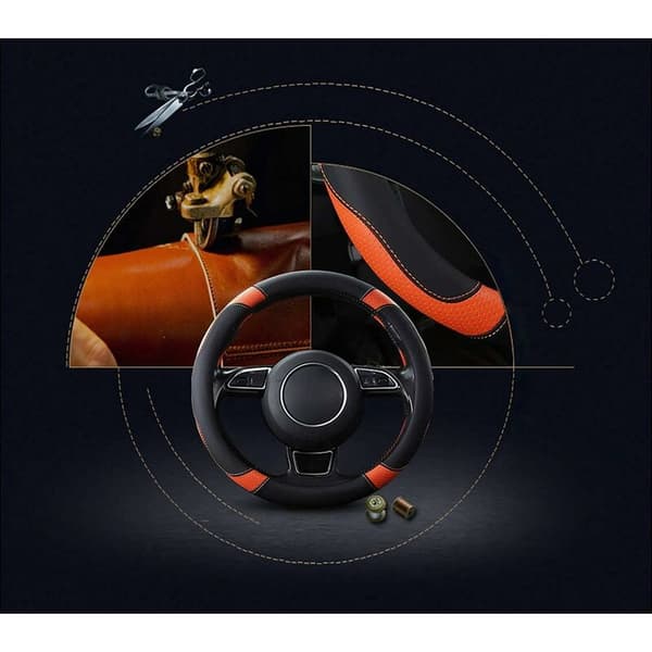 Microfiber Leather Car Steering Wheel Cover, Universal, 37-38 cm / 15\", Non-slip, Breathable, Durable (Orange)