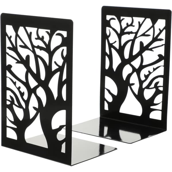 Non-slip Iron Bookends with Tree-shaped Design, Decorative Bookends for Study Room, Kids Room, Classroom, Office, 1 Pair