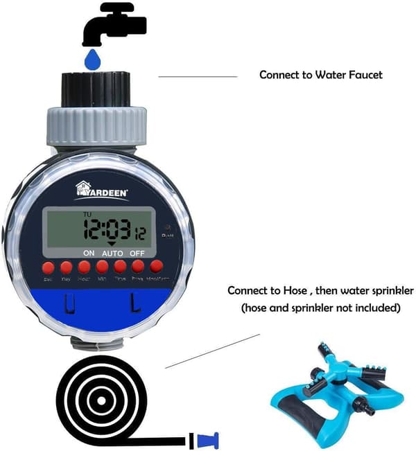 Electronic Timer Garden Irrigation Control Digital Smart Water Supply System LCD Waterproof, No Water Pressure