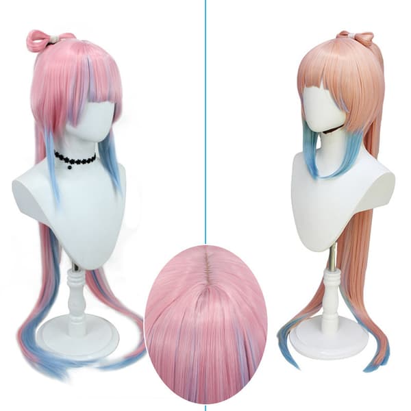 Harakami Sannomiya Shimi Cosplay Peruk Korall Orange Gradient Blå Hög Hästsvans Rosett