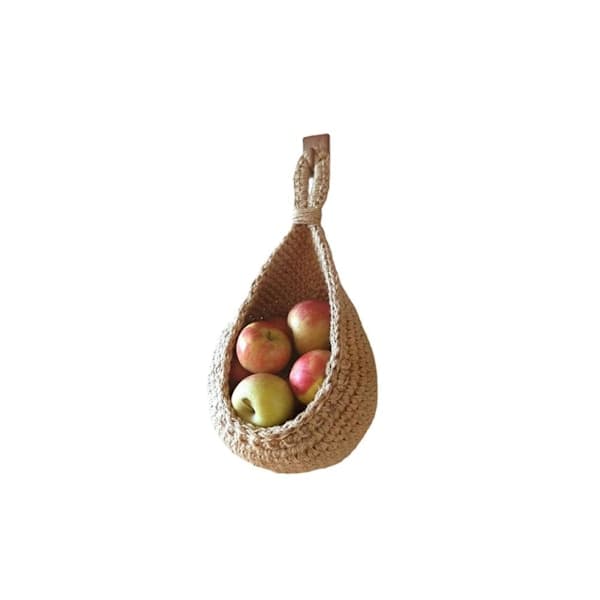 Wall Mounted Basket for Vegetables and Fruits, Rustic Style, Bohemian, Hand-Woven, for Kitchen Storage Blue