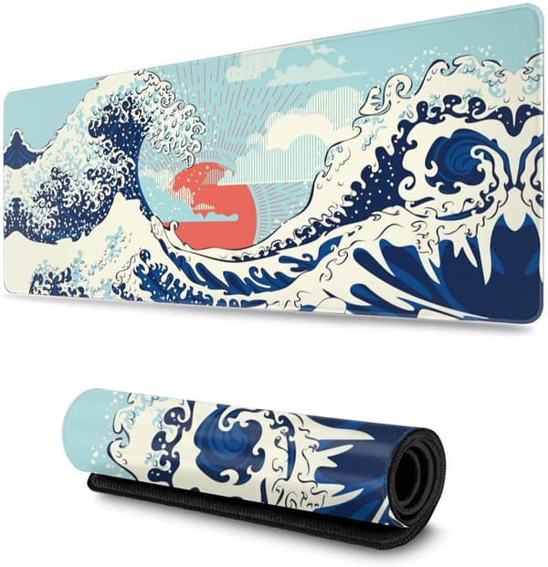Musemåtte Japansk Storm Ocean Waves Gaming Musemåtte Udvidet Stor Musemåtte Skrivebordsunderlag Syet Kant 80x30x0.3cm