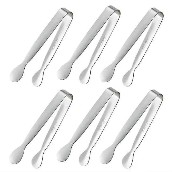 6 stk. mini serveringstænger i rustfrit stål, præcisionsmadtænger til forretter, desserter, charcuteribræt, sølv 10,8 cm