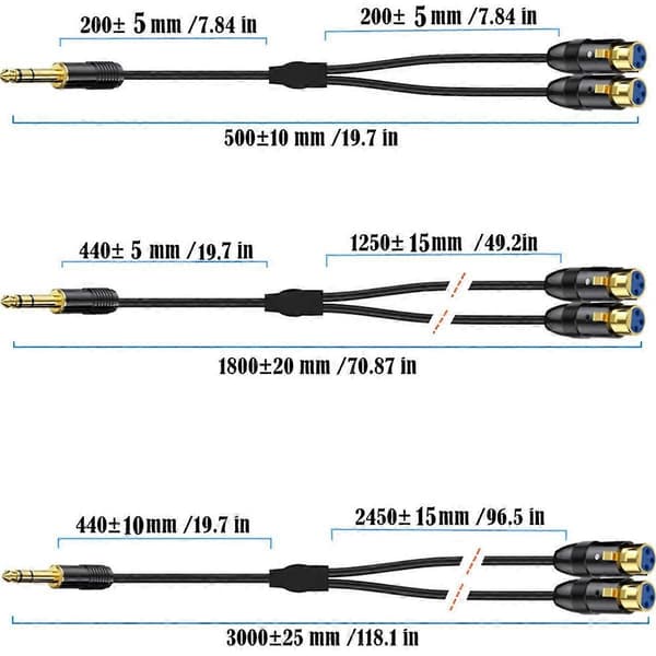 Y-splitterkabel 6,35 mm TRS-hun til 2 XLR-hun 0,5 m
