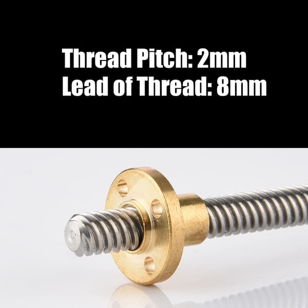 T8 8mm Stainless Steel Threaded Lead Screw with Brass Nut for 3D Printer - 100mm