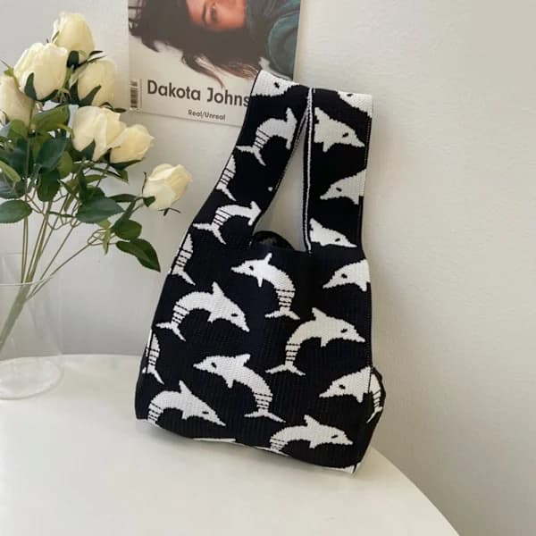 Strikket Håndtaske Knyttet Armbåndstaske SORT sort
