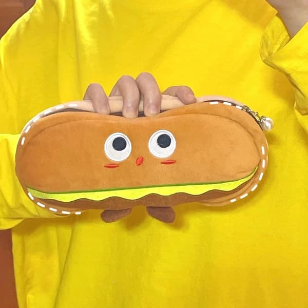 Hamburger-pennal, rund, myk polyester, for studenter