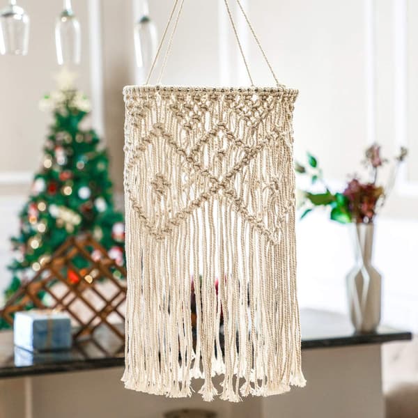 Boho Hængende Lampeskærm Macramé Lysskærm 25 cm Stue Soveværelse Badeværelse