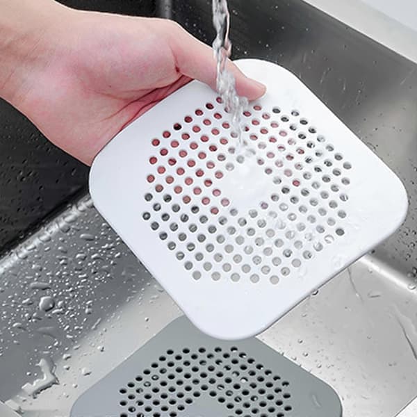 Versatile Drain Protector, Premium Square Drain Cover, Flat Silicone Plug with Suction Cup Strainer for Shower and Kitchen Drain Protection