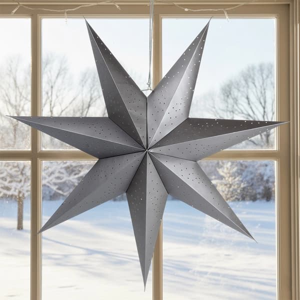 Dekorativ grå papirstjerne, 75 cm, gennembrudt design