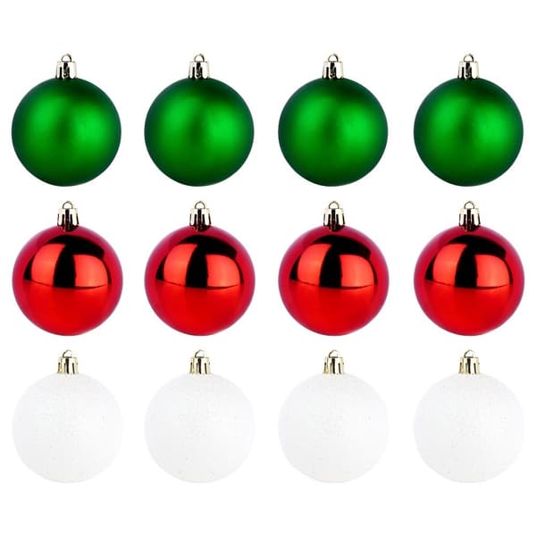 Julgranskulor sprängsäkra röd grön vit 6 cm 12 st