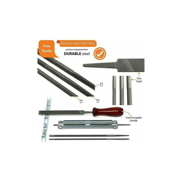 Bærbart universelt motorsavsslibesæt, file 5/32\" (4 mm) / 3/16\" (4,8 mm) / 7/32\" (5,5 mm)