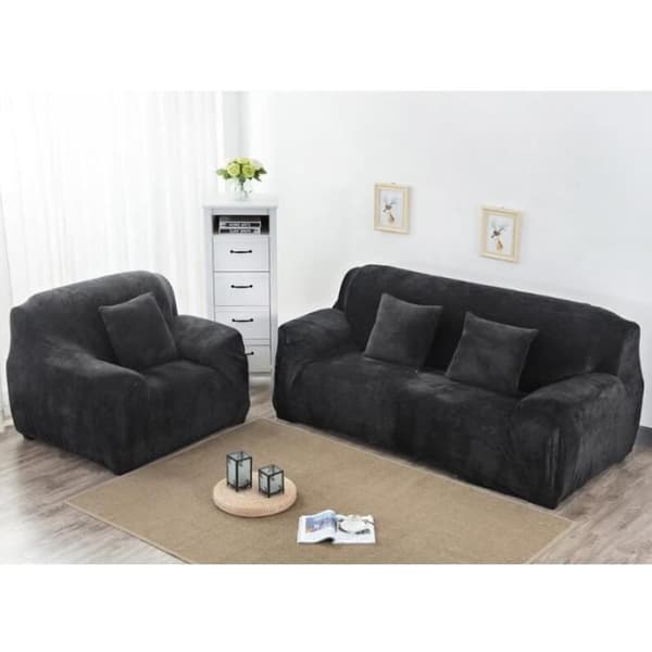 Sofatrekk - Fløyel - 2-seter - Elastisk - Svart - 145-185 cm