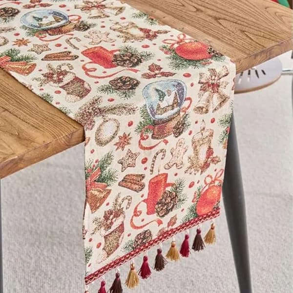Christmas Table Runner - Christmas Decoration with Snowball Pattern - 33 x 15 cm - Suitable for Tables and Cabinets
