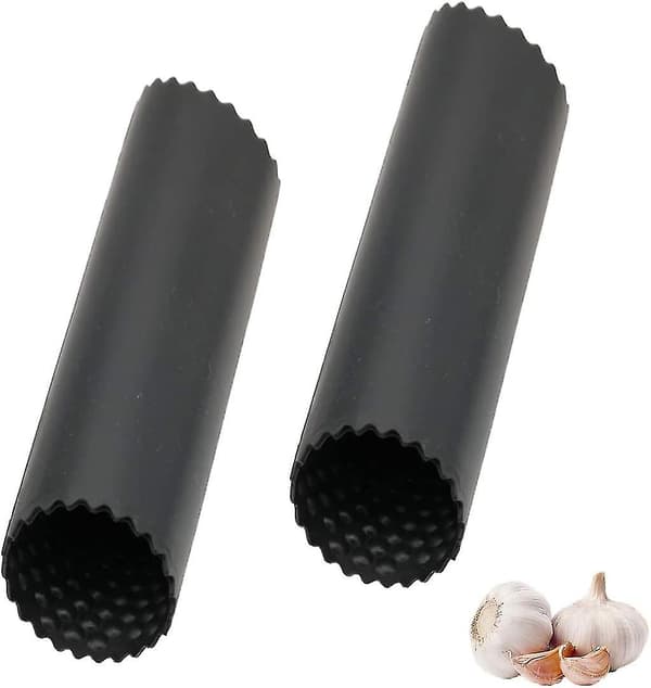 Garlic Peeler Roller Set, Food Grade Silicone, Easy Clean Kitchen Tool for Home Cooking, Black 2-Pack