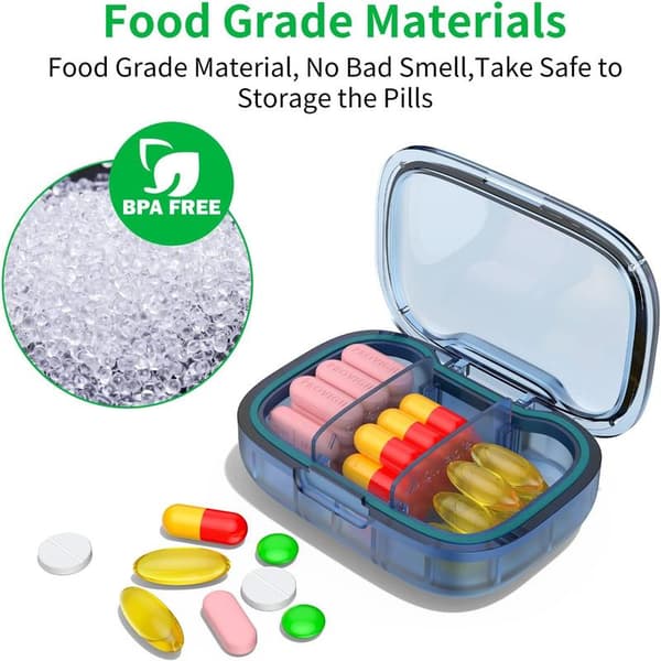 Small Pill Box with Compartments, Moisture-Proof Pill Container, Travel Pill Organizer