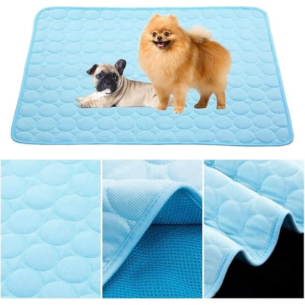 Kølemåtte til kæledyr i iskold silke, sommersofapude til kat og hund (M, 60 x 50 cm)-
