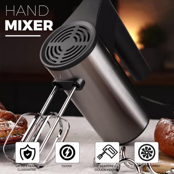 Elektrisk håndmikser 1000W rustfritt stål 5 hastigheter Turbo Boost baking