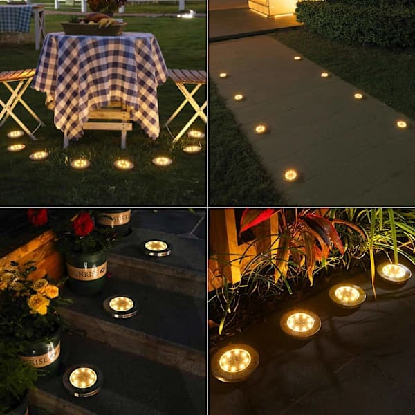 Solcellelampe Utendørs, 8 LED Solcellelampe Bakke Utendørs Hage Vanntett IP65 Rustfritt Stål Solcellebelysning, Kaldhvit 8 Stykker