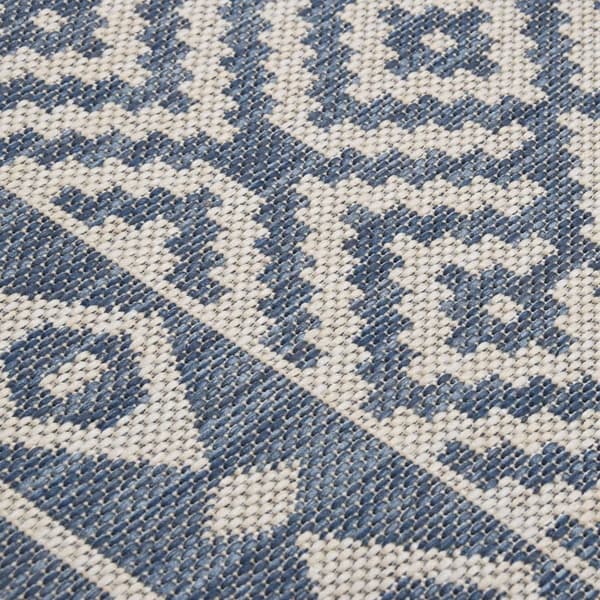 vidaXL Utendørsteppe flatvevd 140x200 blå striper Blå blue