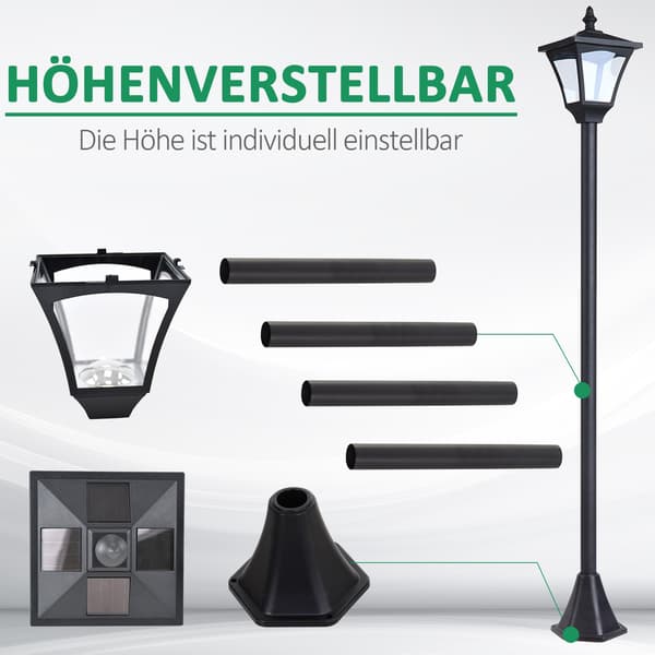 Solcellelanterne havelampe LED 30 lumen sort 15 x 15 x 120 cm