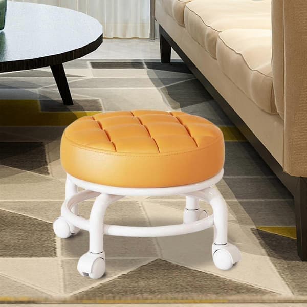 360° Rotating Rolling Stool Household Stool Movable Stool Low Noise Pulley Low Stool Universal Swivel Wheels For Kitchen Home Orange Orange Orange
