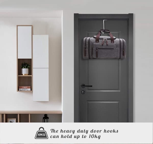 Adjustable Metal Door Hooks, 8 Pieces, for 3.6-4.9 cm Thick Doors, No Drilling, Silver