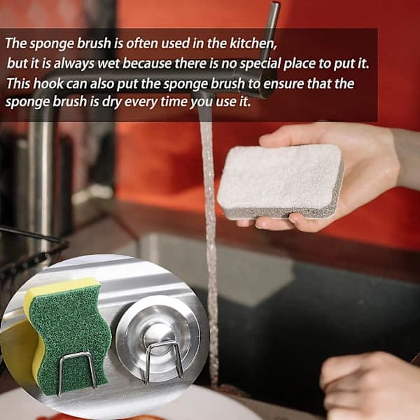 Svampstativ for vask, selvklebende SUS304 rustfritt stål oppvaskstativ svampholder rustfri vanntett - 2 stk
