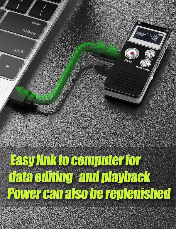 Digital stemmeopptaker 16 GB med avspilling og USB-opplading