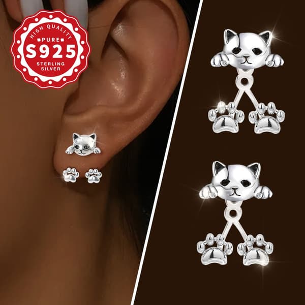AEVINICE Sterling Silver S925 Kattass Hängande Örhängen, Silver Silvery