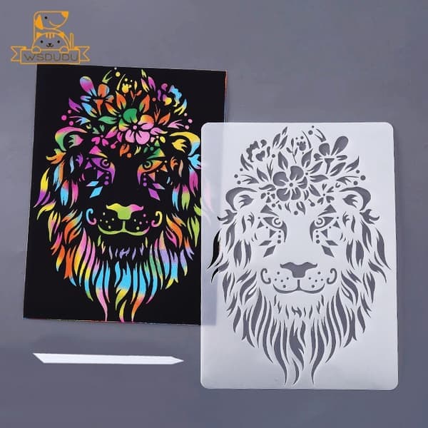 Scratch Art Set - 10 Sheets & 5 Stencils for Kids - DIY Craft Set with Landmarks and Animals