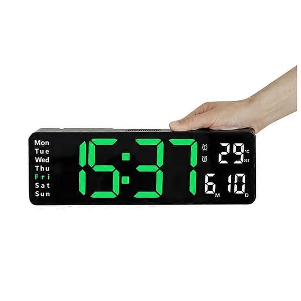 13 tum LED Digital Väggklocka med Fjärrkontroll, Bordsväckarklocka, Datum, Veckodag, Timer, Automatisk