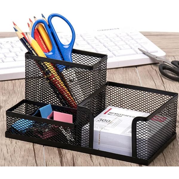 Desktop Organizer with 3 Compartments, Metal Pen Holder Space-Saving Metal Desktop Organizer