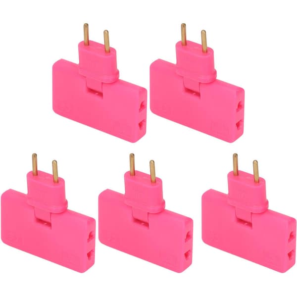 5-pakning Trådløs EU-pluggomformer 180 graders forlengelse 1 til 3 EU-pluggadapter 110-250V Rosarød