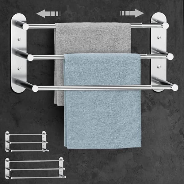 Bathroom Wall Mounted Towel Rack - Extendable 37-70 cm - Stainless Steel No Drilling & Drilling 2 Installation Methods