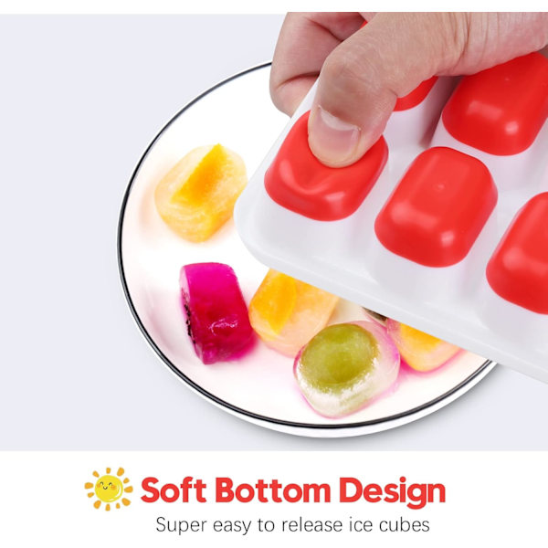 Silikonisbitsformar - 14 isbitar per form, spillskyddslock, stapelbara för frysen (4-pack, rosa)