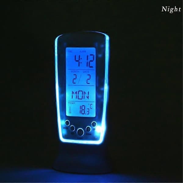 Multifunktionell LED Digital Väckarklocka med Blå Bakgrundsbelysning, Vit, 12,5 x 6,5 cm