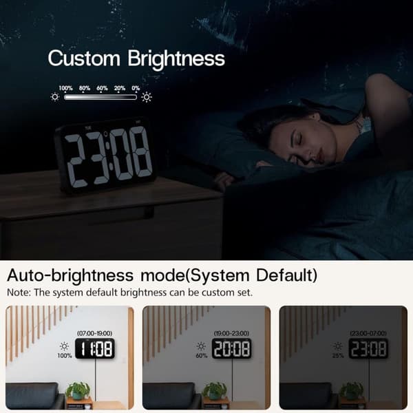 Large Digital Wall Clock with Large Clear 4 \" Digits - Digital Wall Clock with Daylight Saving Time, Auto Dimming, Day of the Week, 12/24 Hour Time (not