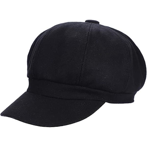 Sort uld-newsboy-hat til kvinder og piger med skygge