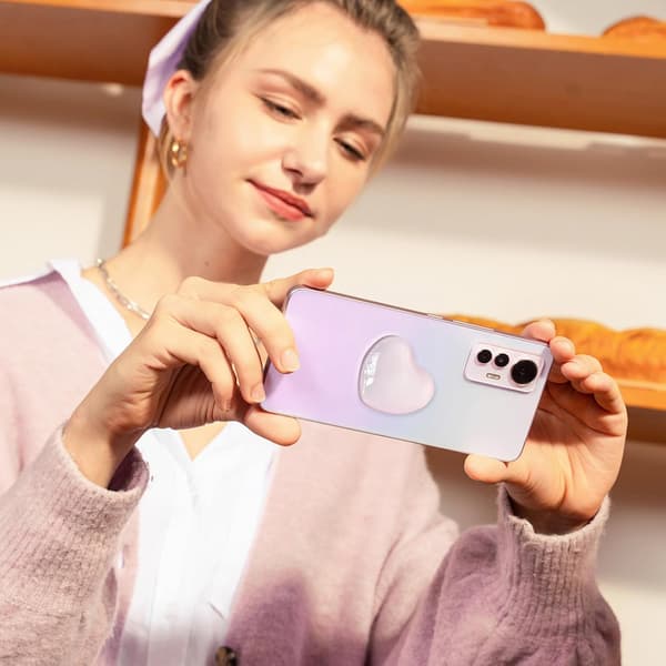 Hjertehåndtak for telefon, ABS/TPU, hvit og rosa