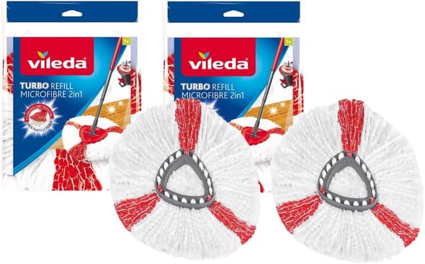 2-i-1 Spin Mopp Refill, 2-pakning Turbo 2-i-1 Moppehode Erstatninger, Passer alle Vileda Turbo-mopper