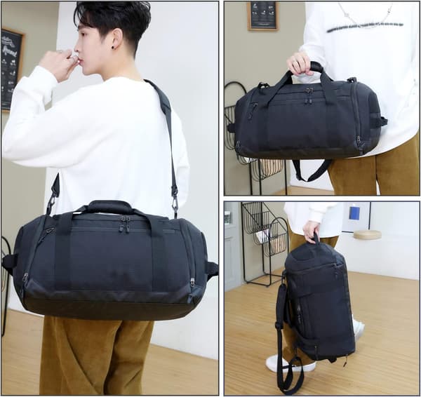Black travel bag Gym bag with shoe compartment