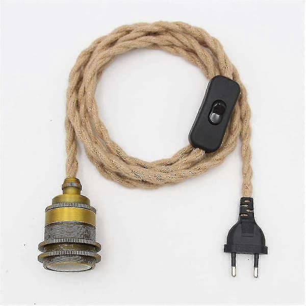 Hengelampekit med hamptau med bryter, DIY enkelthode, kabeltau E27 (bronse)