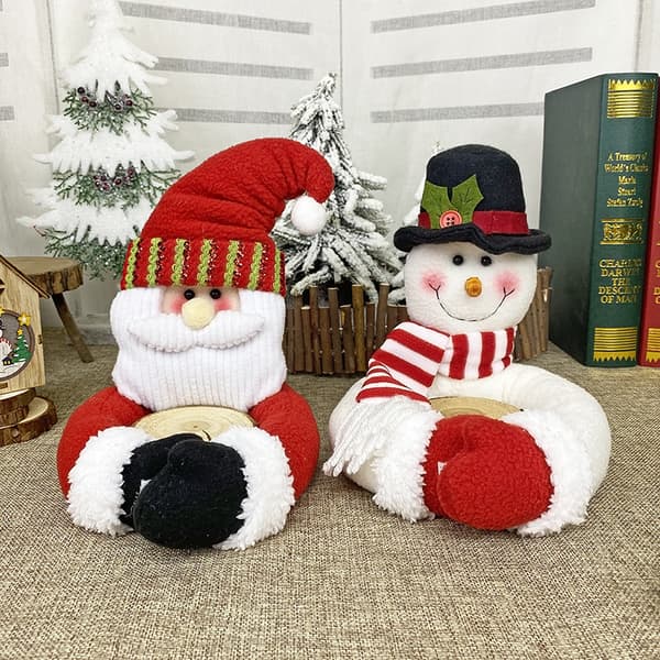 Set med 2 julgardinband, tomte och snögubbe