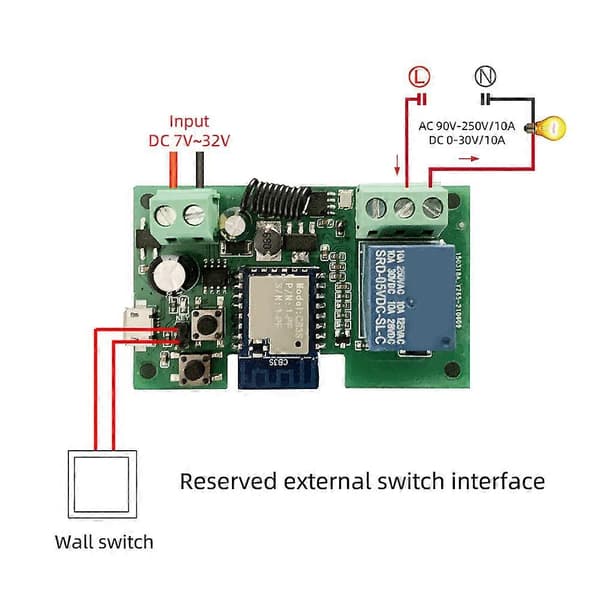12V Wifi-relä Tuya Smart Life App Switch-modul Fjärrtimer Självlåsande 2-vägs